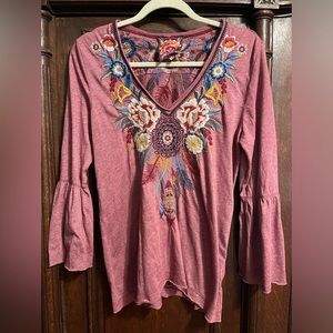 Gorgeous Johnny Was Embroidered Feather Darielle Top Blouse